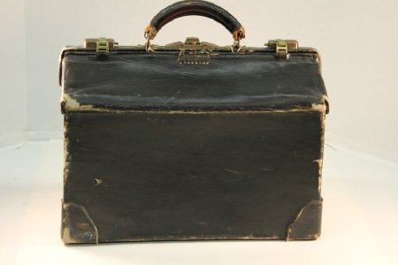 Antique Vintage Black Leather Doctors Bag / Carry on Travel Bag